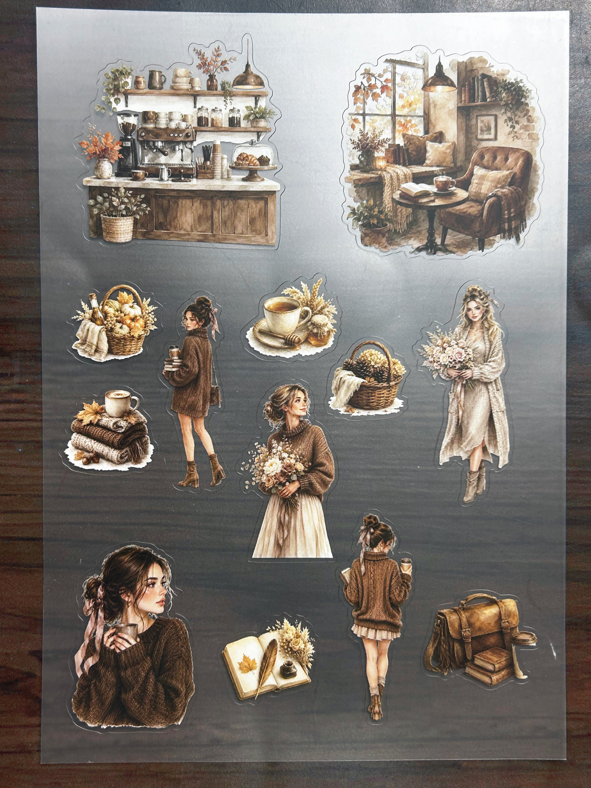 S-180 Cozy Autumn Cafe sticker pet precut A5 size 5 pieces