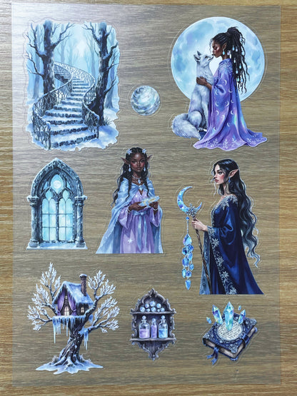 S76 Moon Blue Grimoire sticker pet precut A5 size 6 pieces