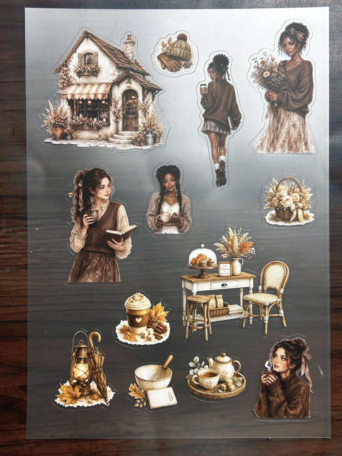 S-180 Cozy Autumn Cafe sticker pet precut A5 size 5 pieces