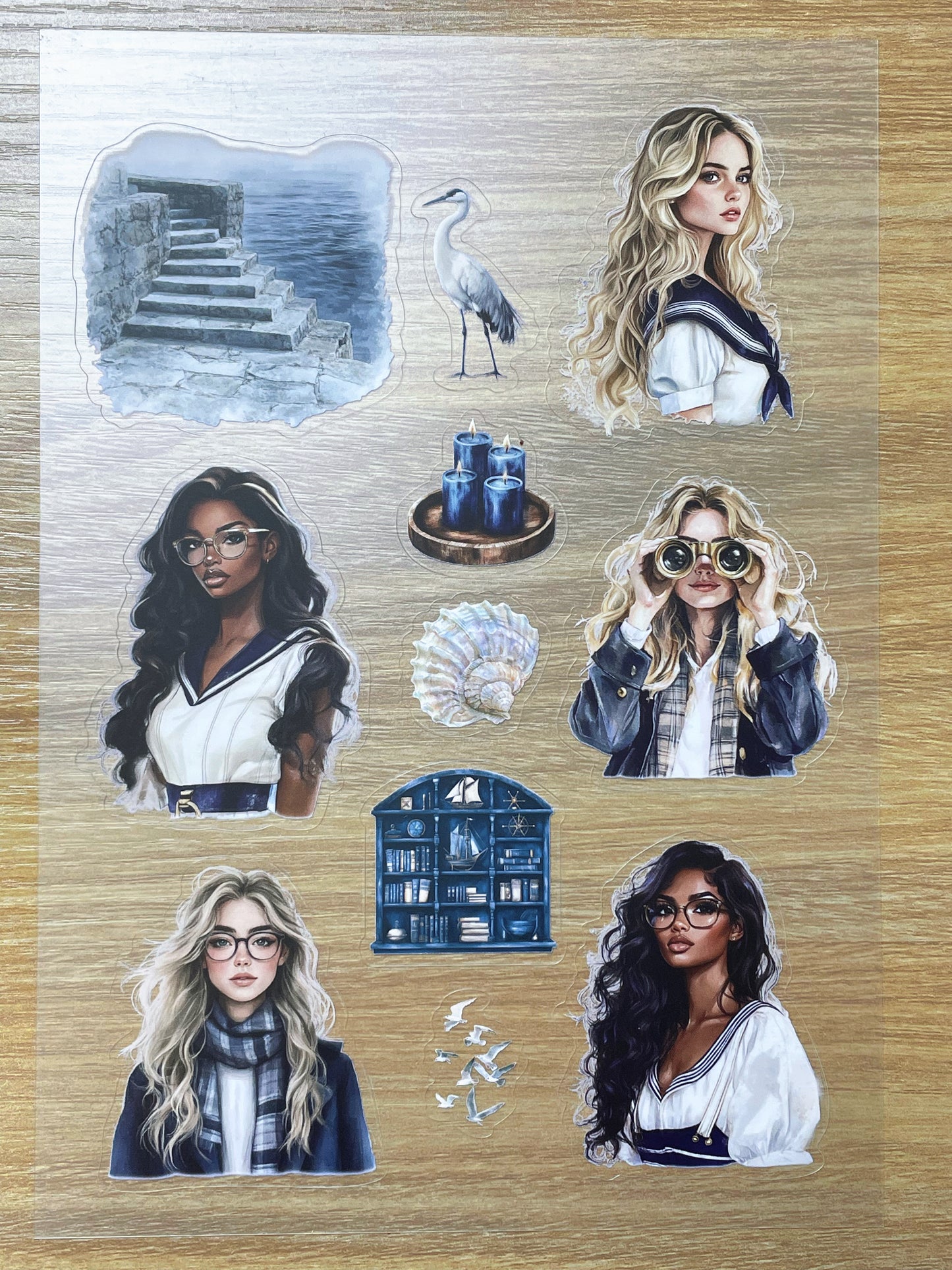 S61 Blue Ocean Girl  sticker pet precut A5 size 4 pieces
