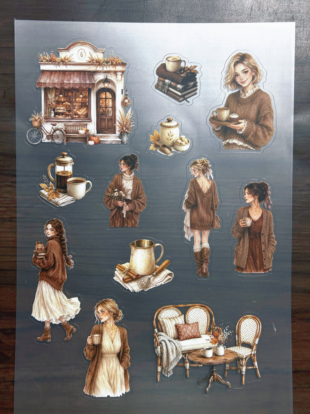 S-180 Cozy Autumn Cafe sticker pet precut A5 size 5 pieces