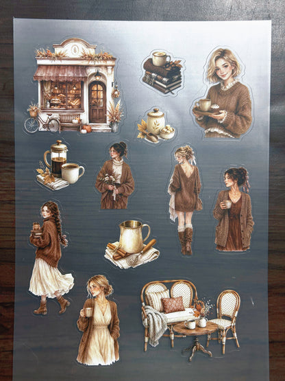 S-180 Cozy Autumn Cafe sticker pet precut A5 size 5 pieces