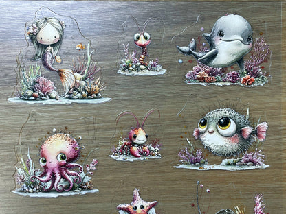 E-150 Cute Ocean Crew  3D Embossed sticker 1 piece