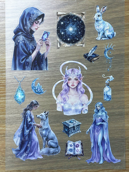 S76 Moon Blue Grimoire sticker pet precut A5 size 6 pieces