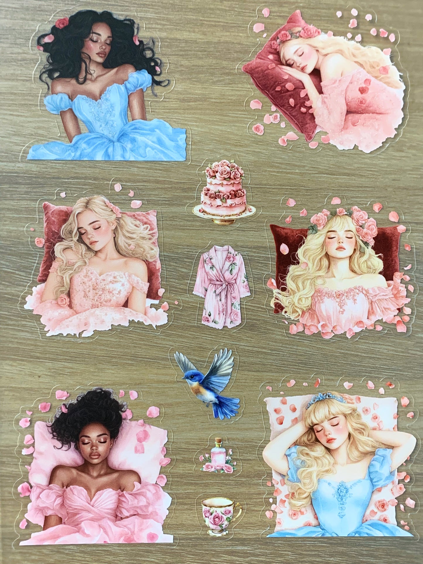 S43 Sleeping Beauty  sticker pet precut A5 size 7 pieces