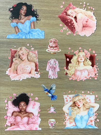 S43 Sleeping Beauty  sticker pet precut A5 size 7 pieces