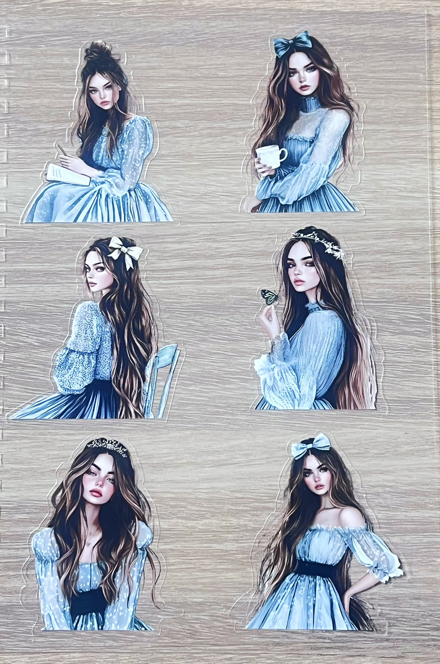 S6 Blue dress long hair girl pet precut A5 size 3 pieces