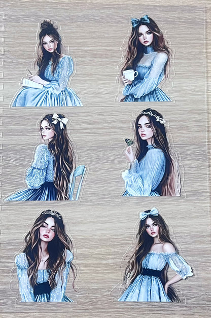 S6 Blue dress long hair girl pet precut A5 size 3 pieces