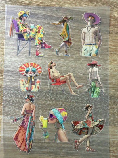 S33 Vintage Fashion Postcards  sticker pet precut A5 size 7 pieces