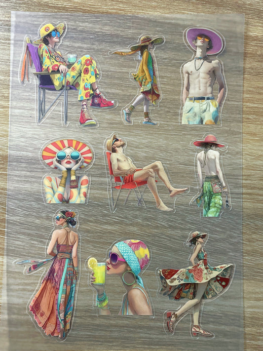 S33 Vintage Fashion Postcards  sticker pet precut A5 size 7 pieces