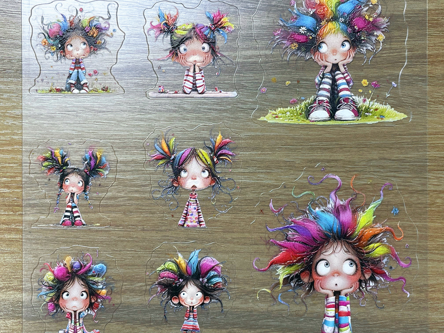 E-110 Color Hair Flower Child 3D Embossed sticker 1 piece