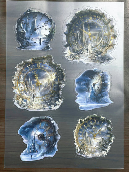 S-130 Time Portal Clocks sticker pet precut A5 size 3 pieces