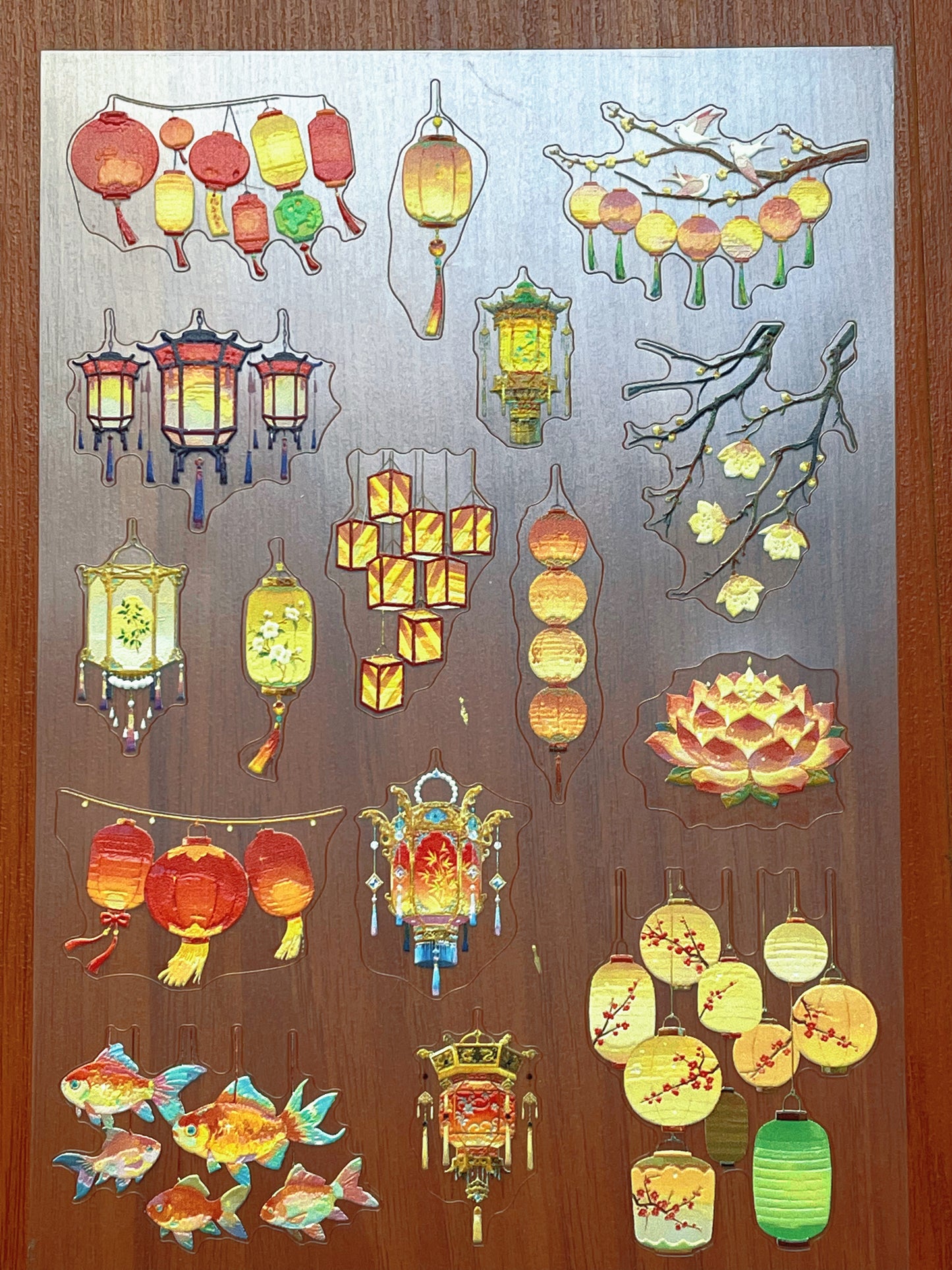 E-135 Oriental-Lantern Glow 3D Embossed sticker 1 piece