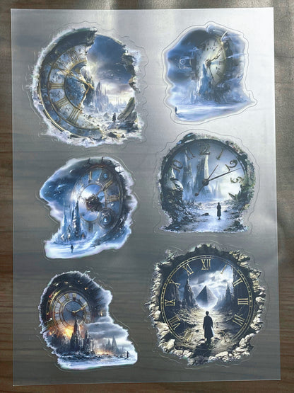 S-130 Time Portal Clocks sticker pet precut A5 size 3 pieces