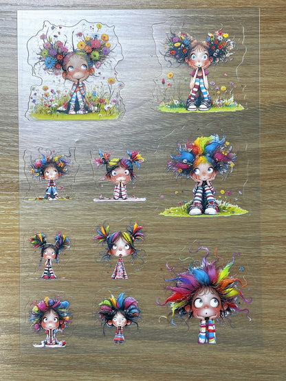 E-110 Color Hair Flower Child 3D Embossed sticker 1 piece