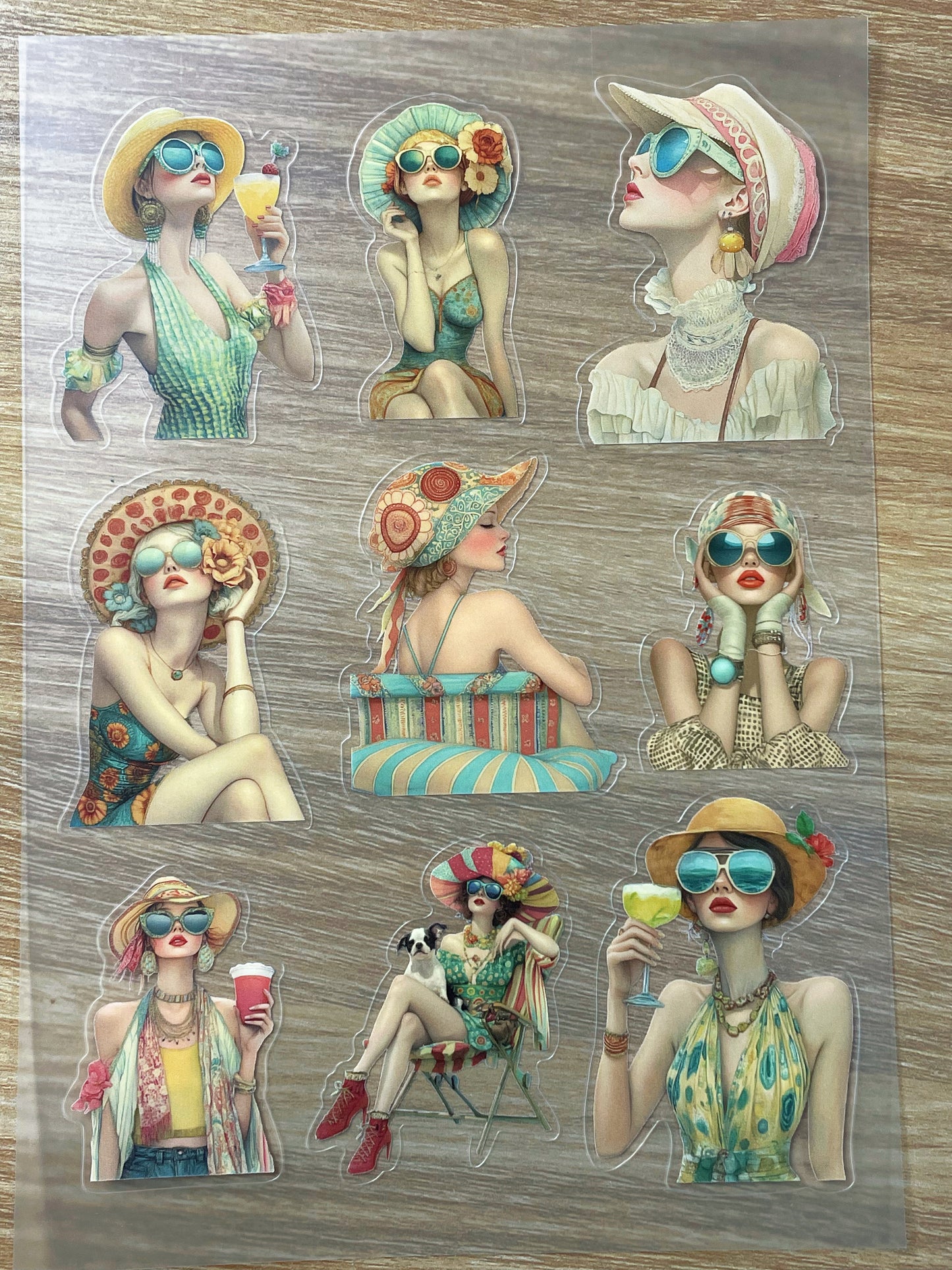 S33 Vintage Fashion Postcards  sticker pet precut A5 size 7 pieces