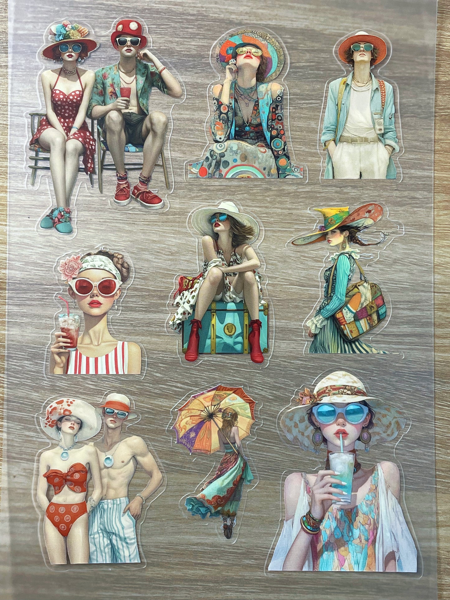 S33 Vintage Fashion Postcards  sticker pet precut A5 size 7 pieces