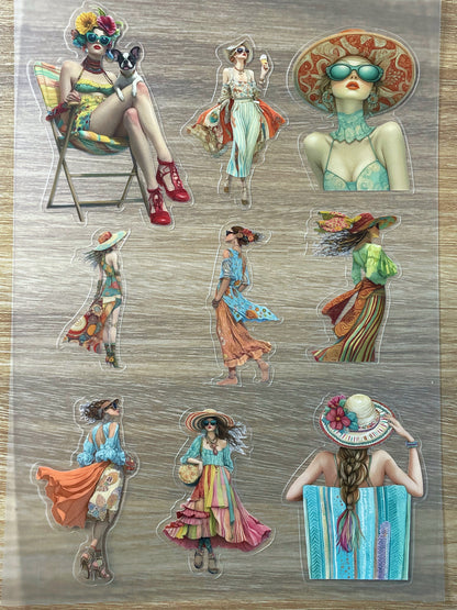 S33 Vintage Fashion Postcards  sticker pet precut A5 size 7 pieces