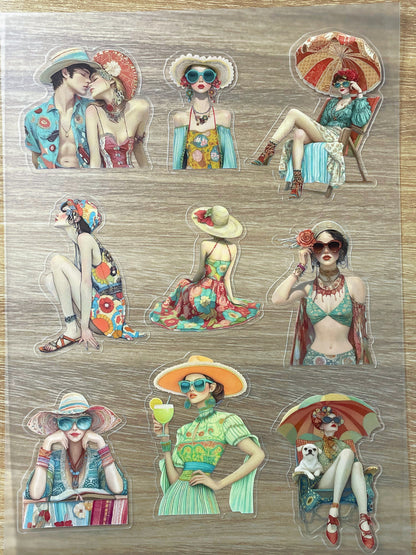S33 Vintage Fashion Postcards  sticker pet precut A5 size 7 pieces