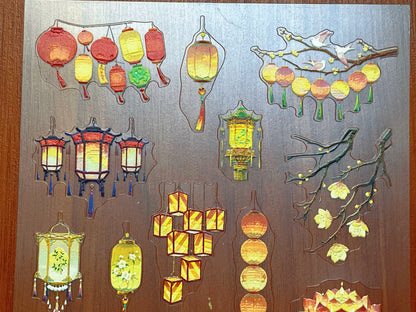E-135 Oriental-Lantern Glow 3D Embossed sticker 1 piece