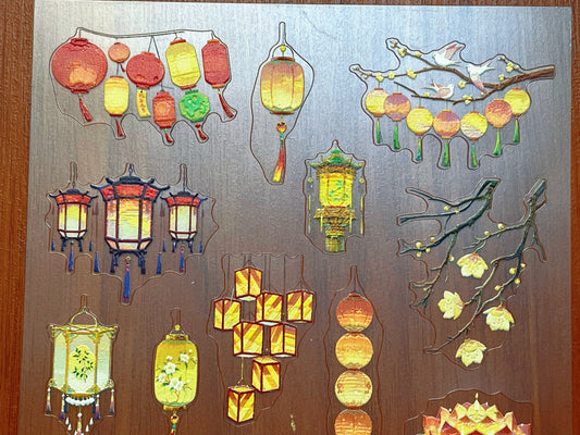 E-135 Oriental-Lantern Glow 3D Embossed sticker 1 piece