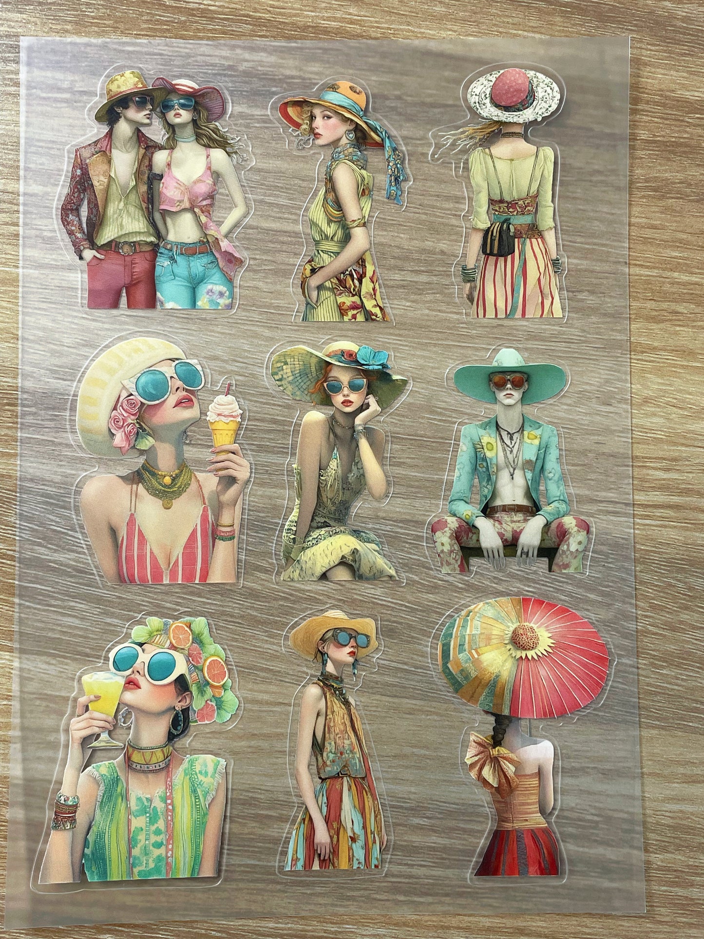 S33 Vintage Fashion Postcards  sticker pet precut A5 size 7 pieces