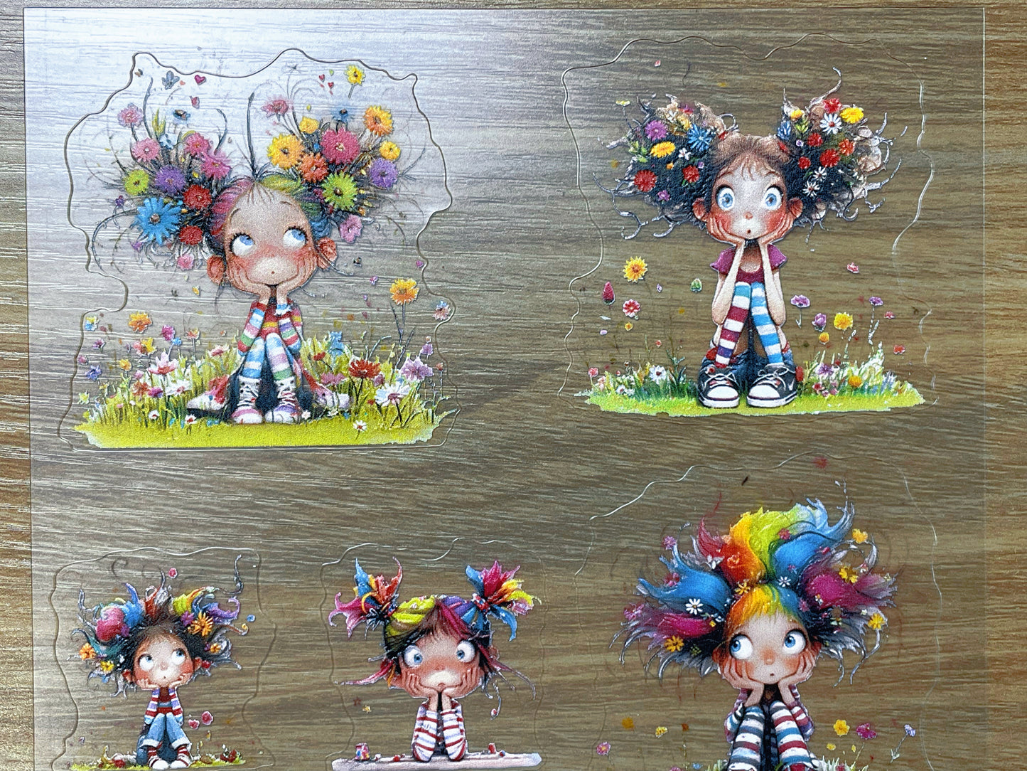 E-110 Color Hair Flower Child 3D Embossed sticker 1 piece