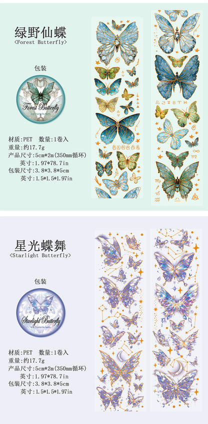 S-28 Ancient Forest PET Adhesive Tape Ice Crystal Butterfly Series 4Style