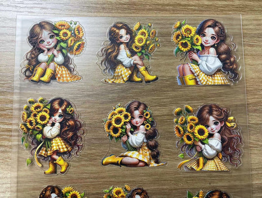 E-27 Sunflower Girl 3Dembossed sticker one piece