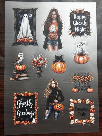 S-210 Halloween Girl Pumpkin sticker pet precut  A5 size 5 pieces