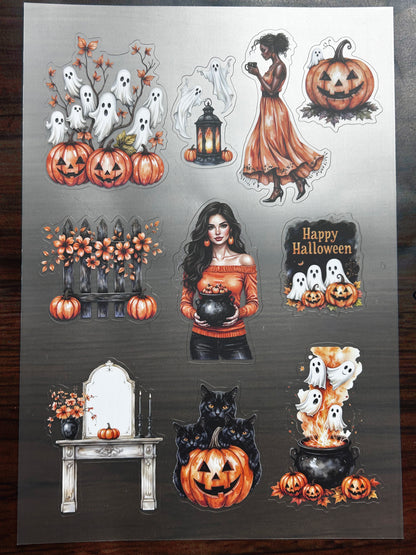 S-210 Halloween Girl Pumpkin sticker pet precut  A5 size 5 pieces