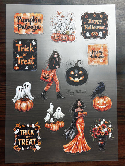 S-210 Halloween Girl Pumpkin sticker pet precut  A5 size 5 pieces