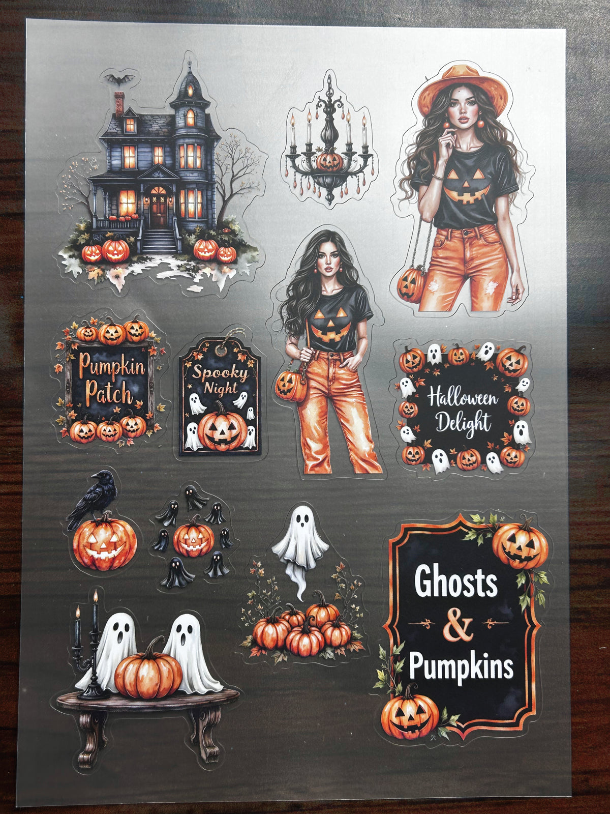 S-210 Halloween Girl Pumpkin sticker pet precut  A5 size 5 pieces