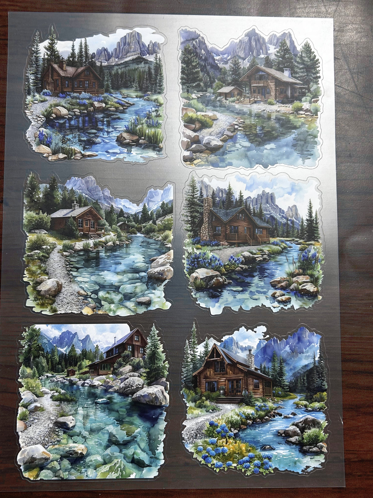 S-201 Alpine Cabin Stream sticker pet precut A4 size 2 pieces