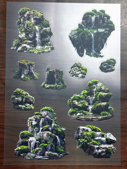 S-207 Mossy Waterfall Rock sticker pet precut A4 size 4 pieces