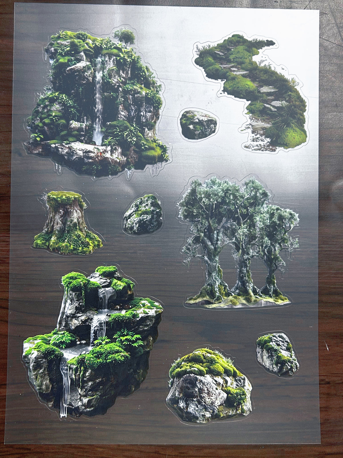 S-207 Mossy Waterfall Rock sticker pet precut A4 size 4 pieces