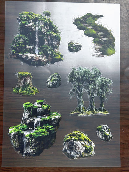 S-207 Mossy Waterfall Rock sticker pet precut A4 size 4 pieces