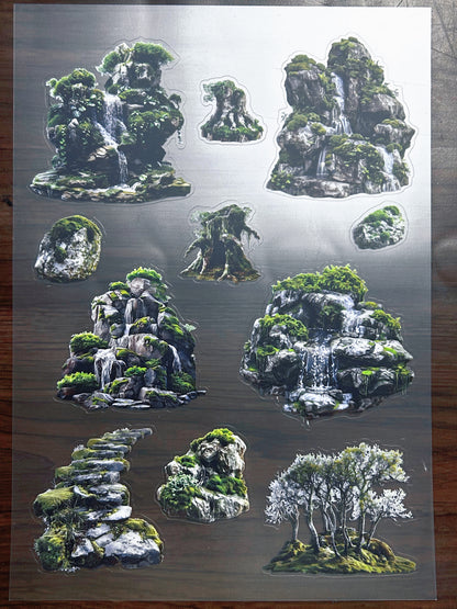 S-207 Mossy Waterfall Rock sticker pet precut A4 size 4 pieces