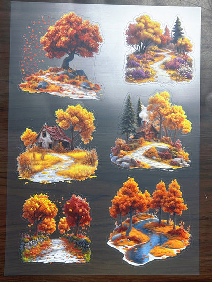 S-206 Autumn Village sticker pet precut A4 size 4 pieces
