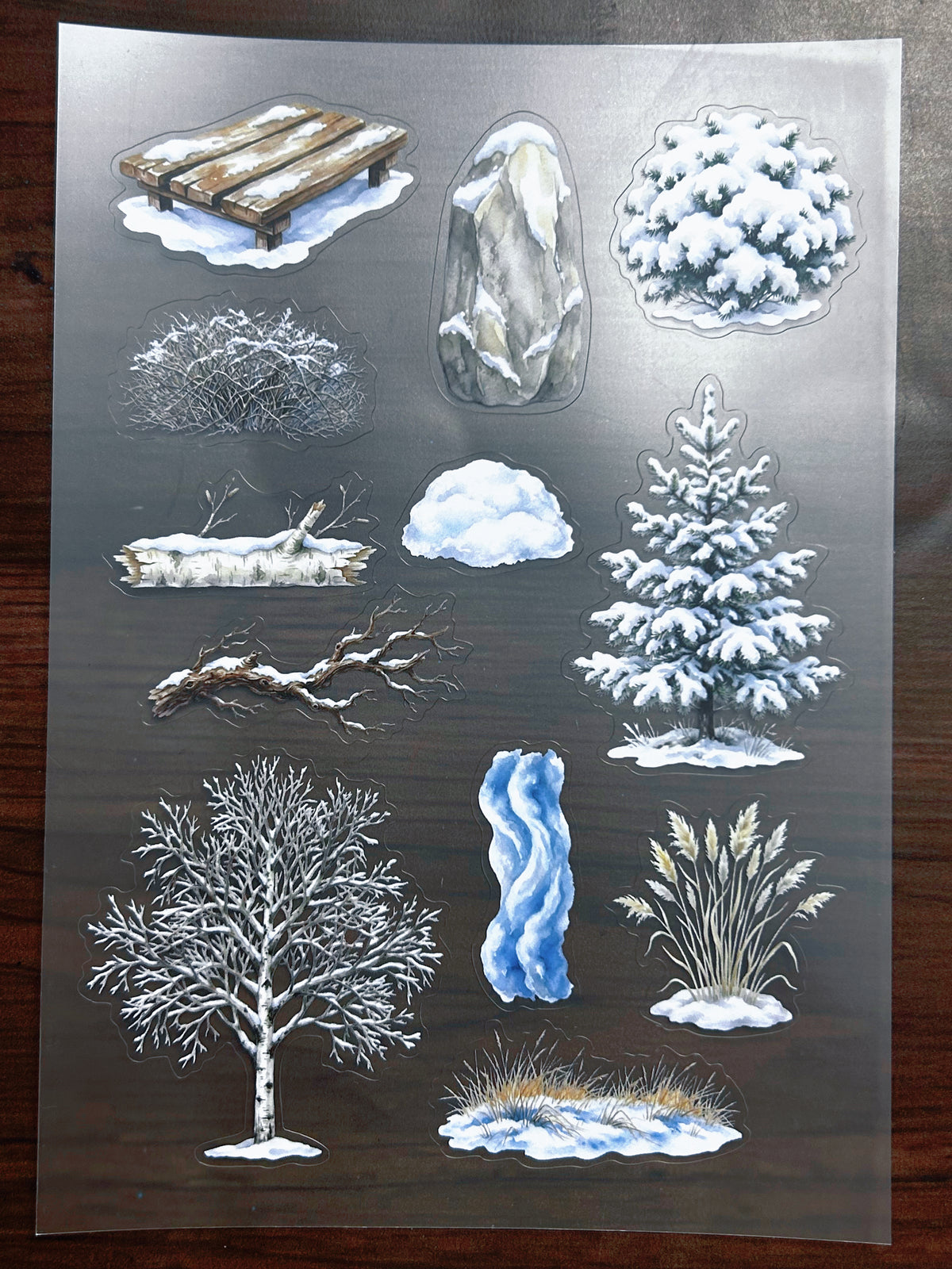 S-204 Frosty Winter Tree sticker pet precut A5 size 6 pieces