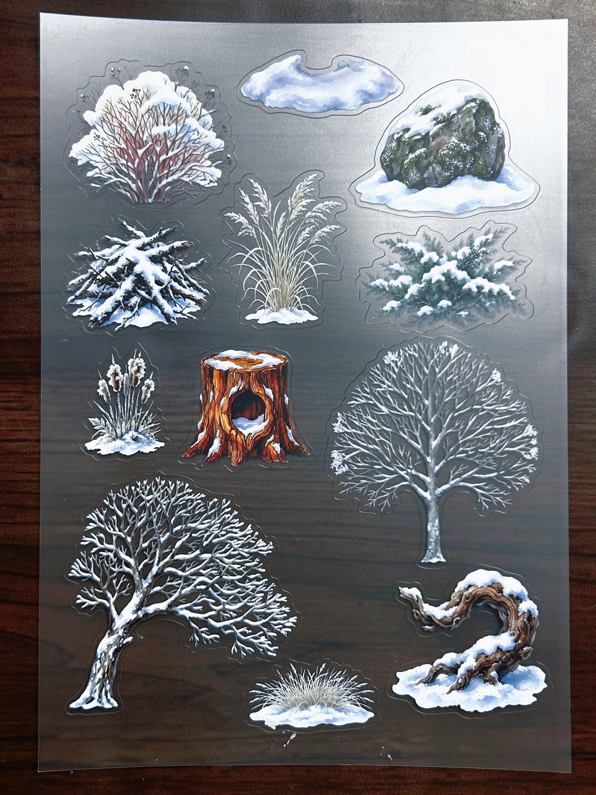 S-204 Frosty Winter Tree sticker pet precut A5 size 6 pieces