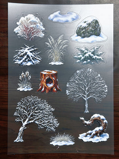 S-204 Frosty Winter Tree sticker pet precut A5 size 6 pieces