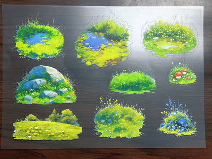S-202 Green Grass Scene sticker pet precut A5 size 4 pieces
