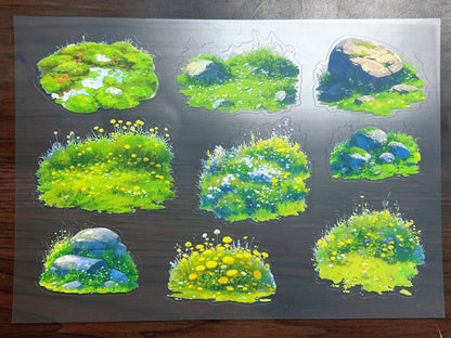 S-202 Green Grass Scene sticker pet precut A5 size 4 pieces