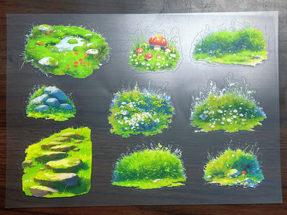 S-202 Green Grass Scene sticker pet precut A5 size 4 pieces