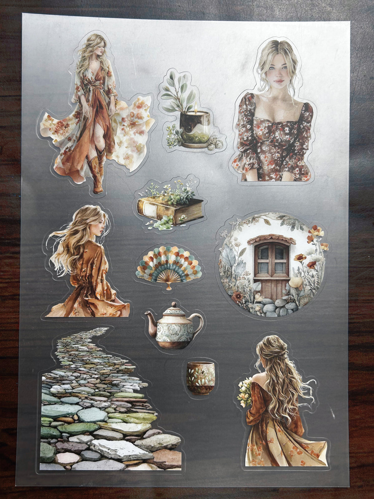 S-188 Boho Autumn Lady sticker pet precut A5 size 8 pieces