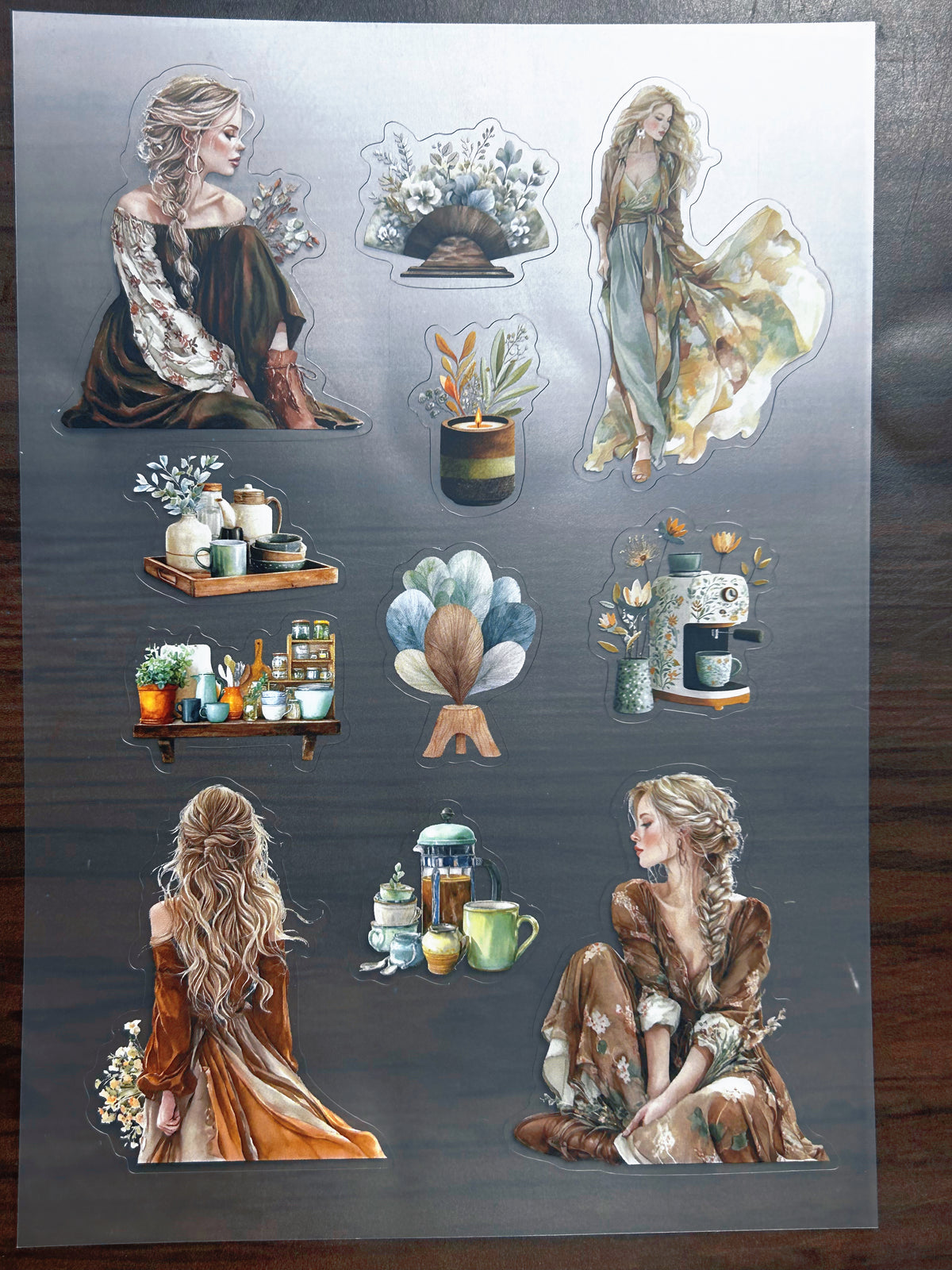 S-188 Boho Autumn Lady sticker pet precut A5 size 8 pieces