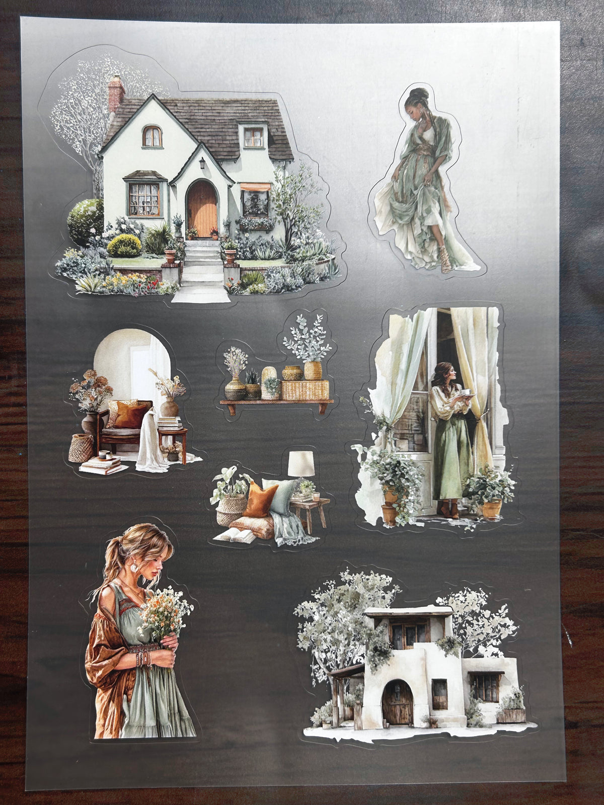 S-188 Boho Autumn Lady sticker pet precut A5 size 8 pieces