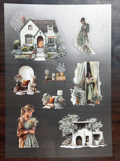 S-188 Boho Autumn Lady sticker pet precut A5 size 8 pieces