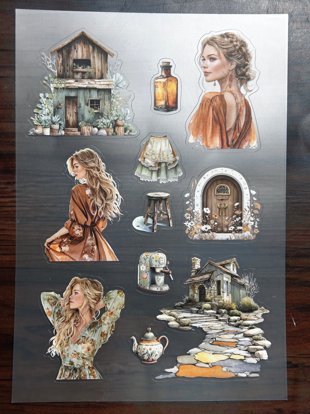 S-188 Boho Autumn Lady sticker pet precut A5 size 8 pieces